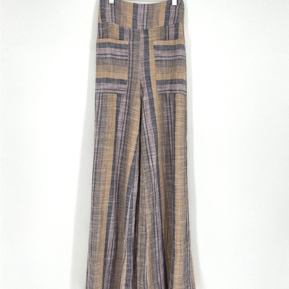 *NWT* FREE PEOPLE Moonlight Linen Blend Pull-On Wide-Leg Pant Beige/Prp/Pink — S - Picture 3 of 8